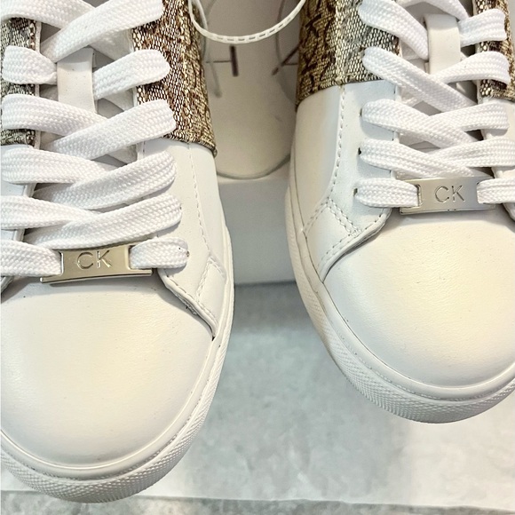 Brand New Calvin Klein White and Gold Patterned Sneakers, 8M - Picture 3 of 10